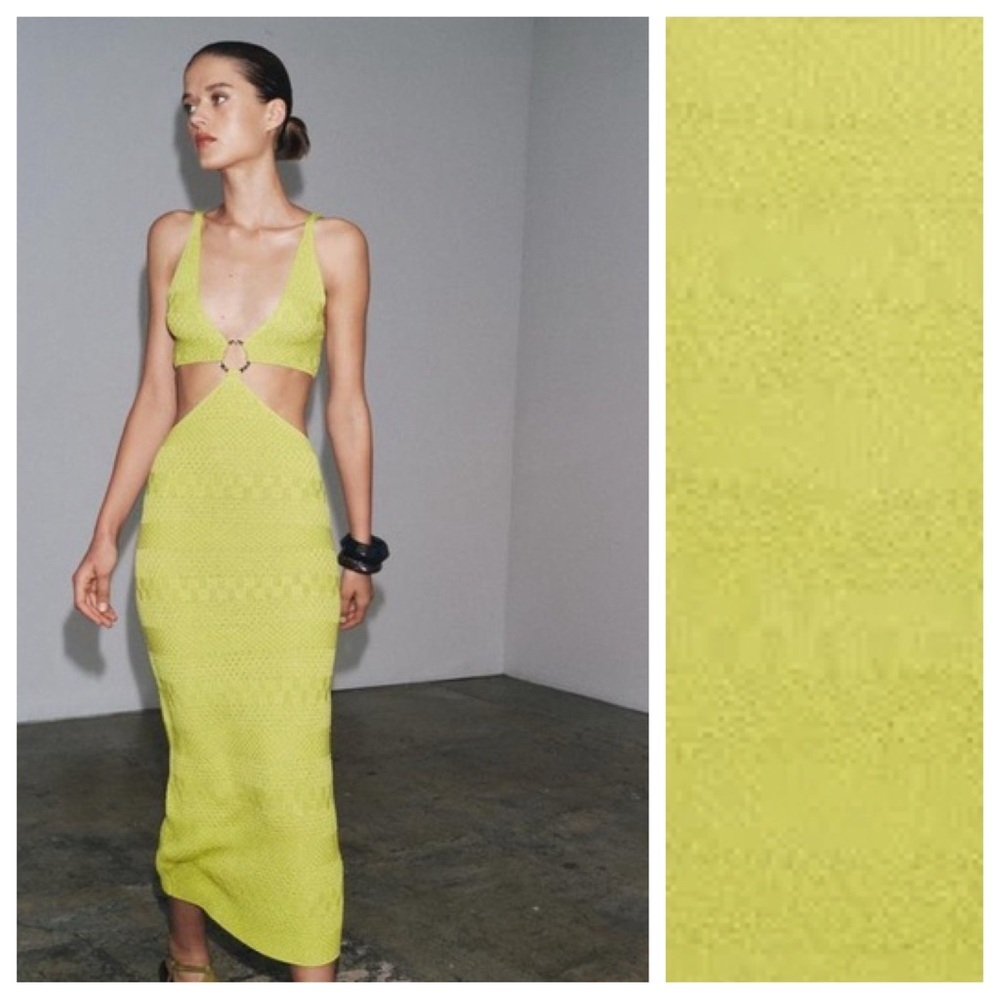 NWT. Zara Lemon Mid-Length Knit Dress with V-neck. Size S. - Picture 2 of 8